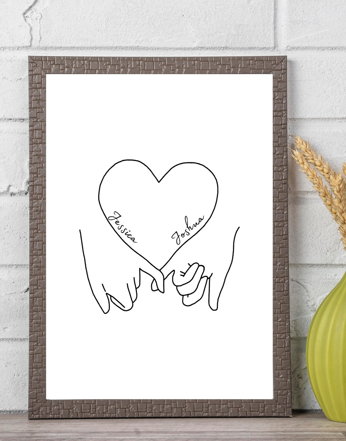 Pinky Promise Hands Heart Jessica Joshua Couples Line Art Poster - Image 4