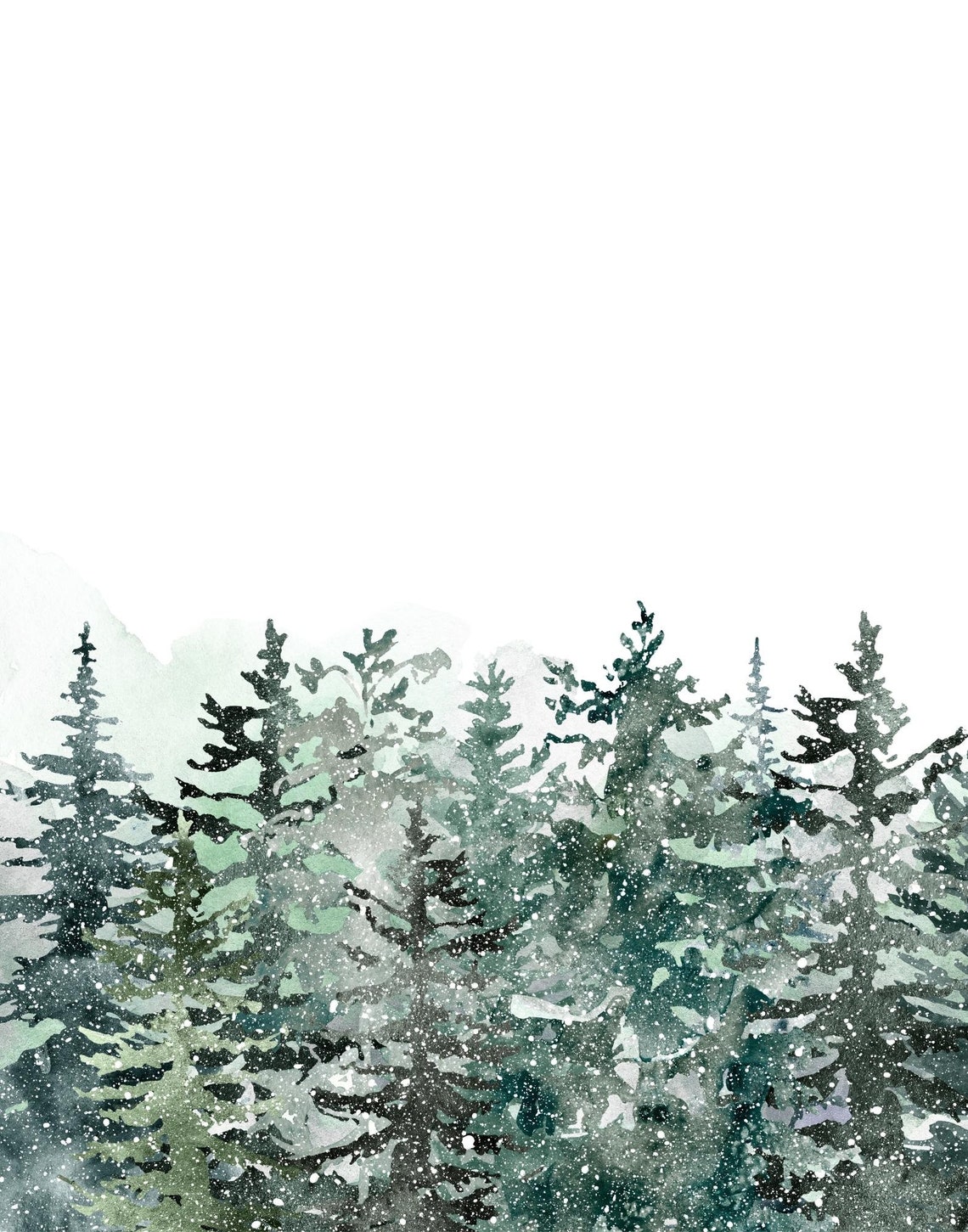 Snowy Pine Treeline Watercolor Teal Green Winter Forest Poster - Image 2