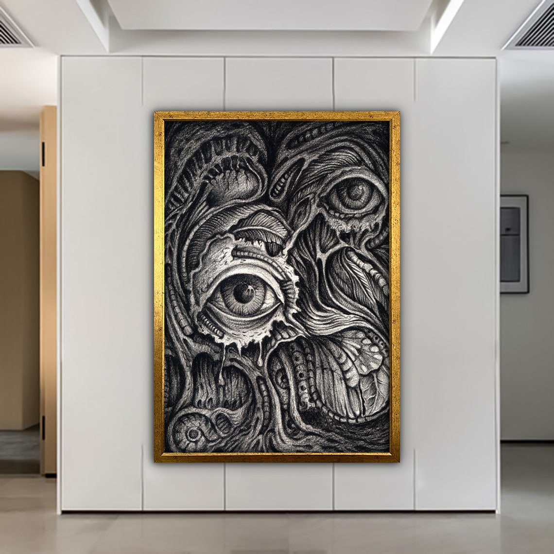 Surreal Melting Eyes Dark Ink Drawing Biomechanical Art Poster