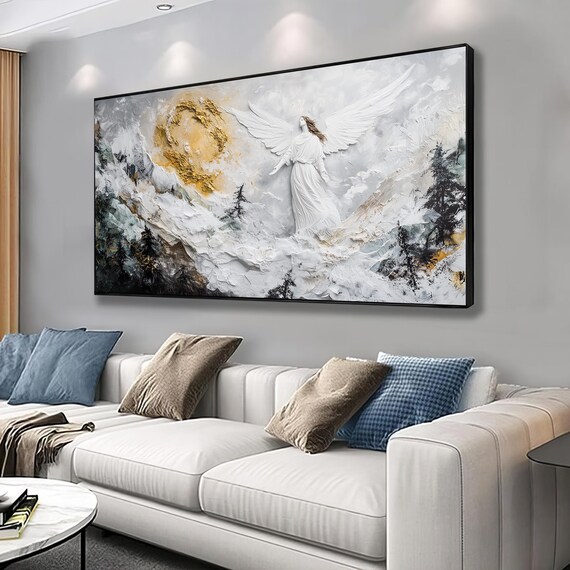 White Angel Wings Mountain Peaks Golden Sun Spiritual Poster