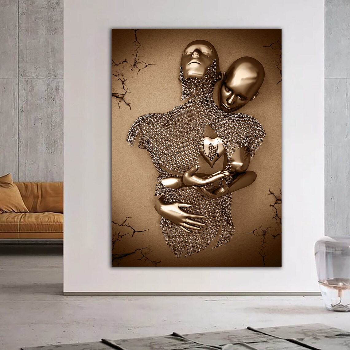 Love Couples Hand Heart Print, Glitter Textured Art Print