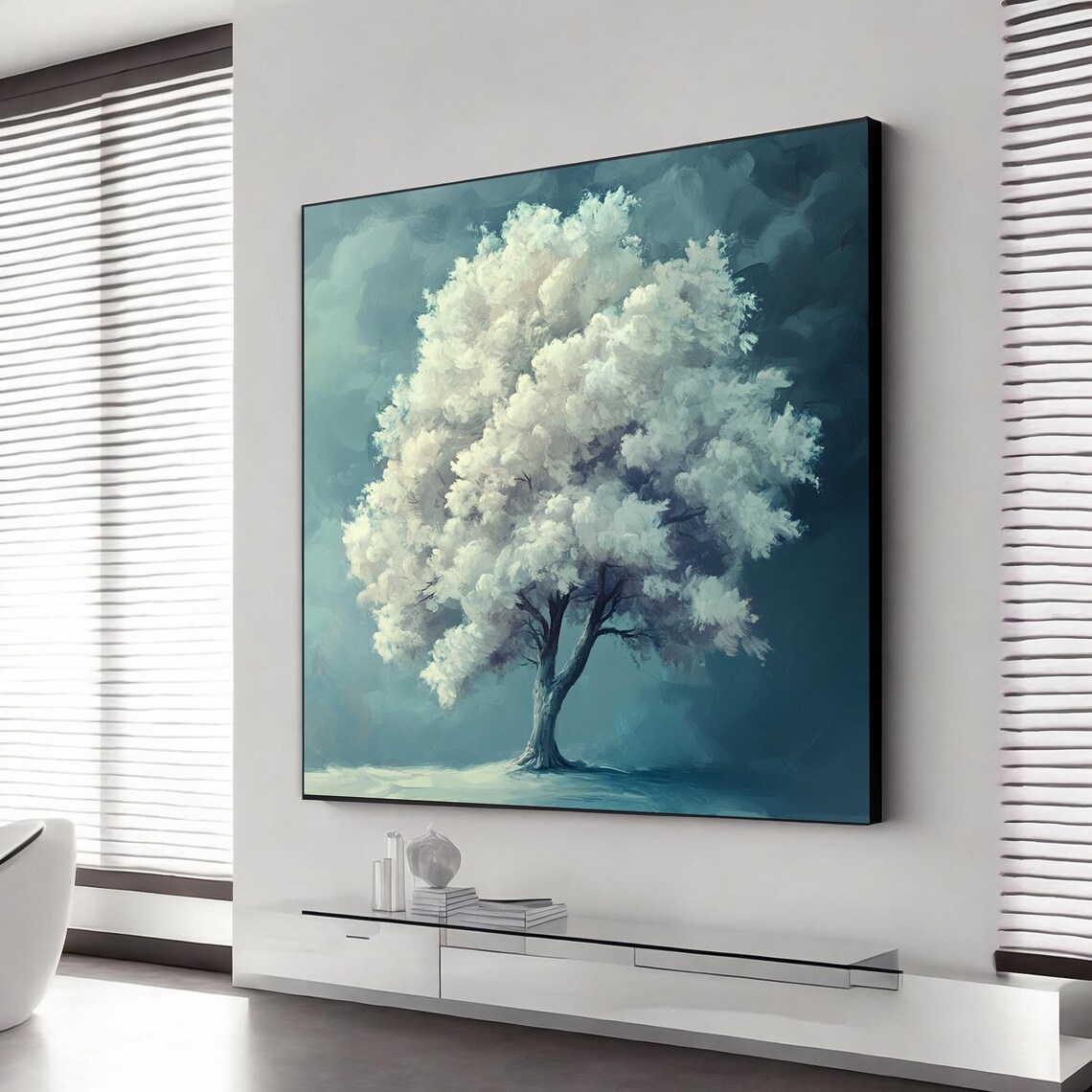 White Tree Snowy Tree Landscape Art Print