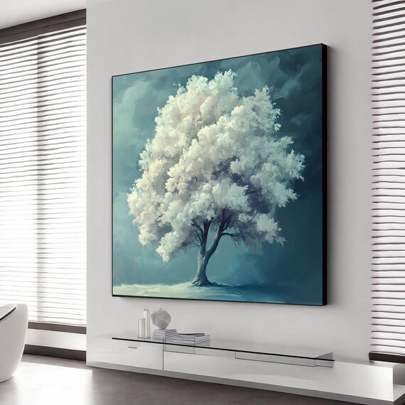 White Tree Snowy Tree Landscape Art Print