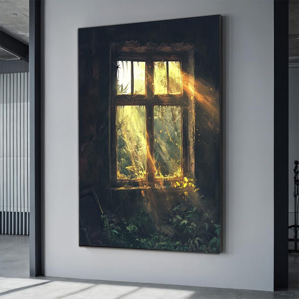 Window Landscape Sunlight Reflected, Moody Room Art Print