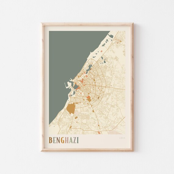 Benghazi Map Poster Print Wall Art Libya Africa Travel Gift Boho Decor