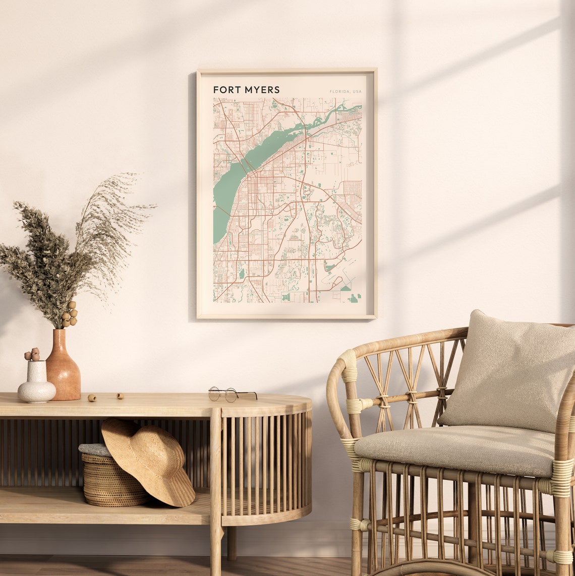 Fort Myers Map Poster Fort Myers Print Fort Myers Poster Fort Myers Wall Art Florida Travel Gift Farmhouse Wall Decor - Image 2