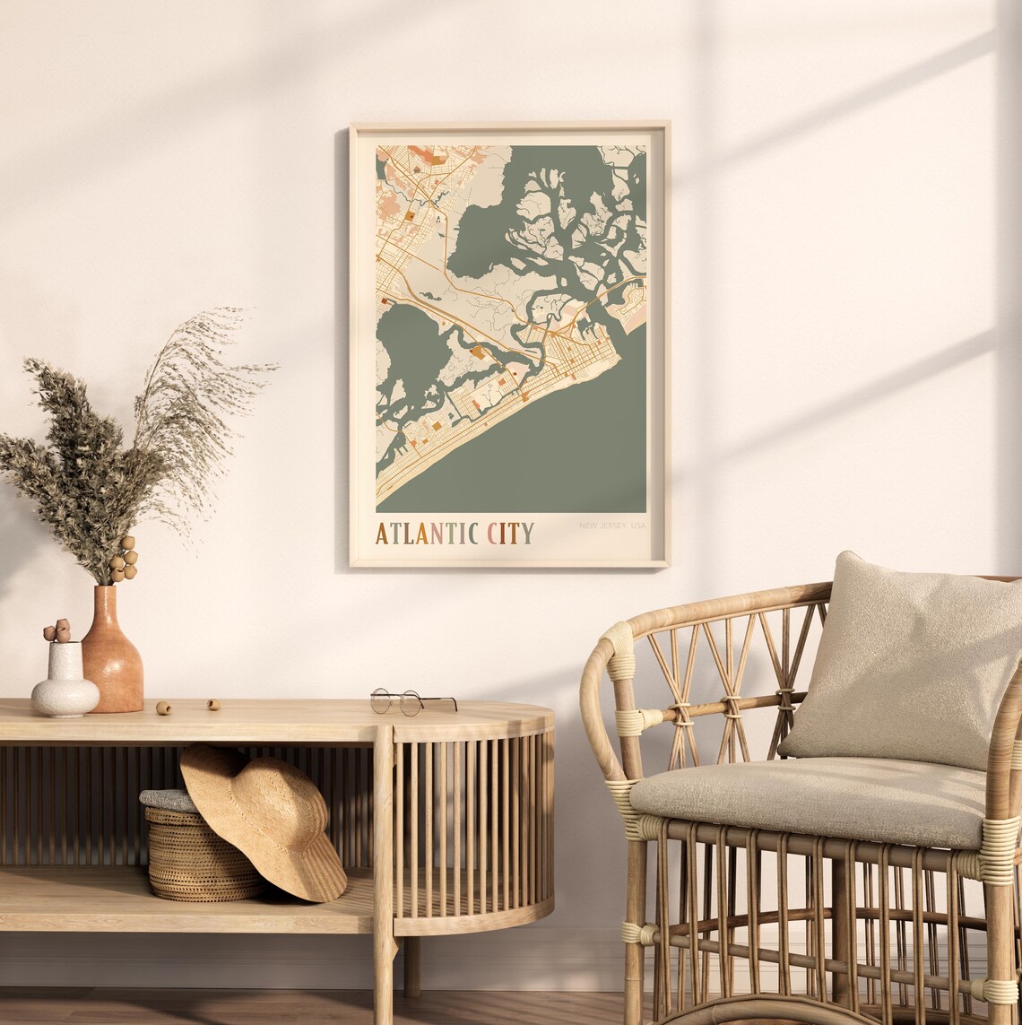 Atlantic City New Jersey Boho City Map Poster for Home Decor - Image 2