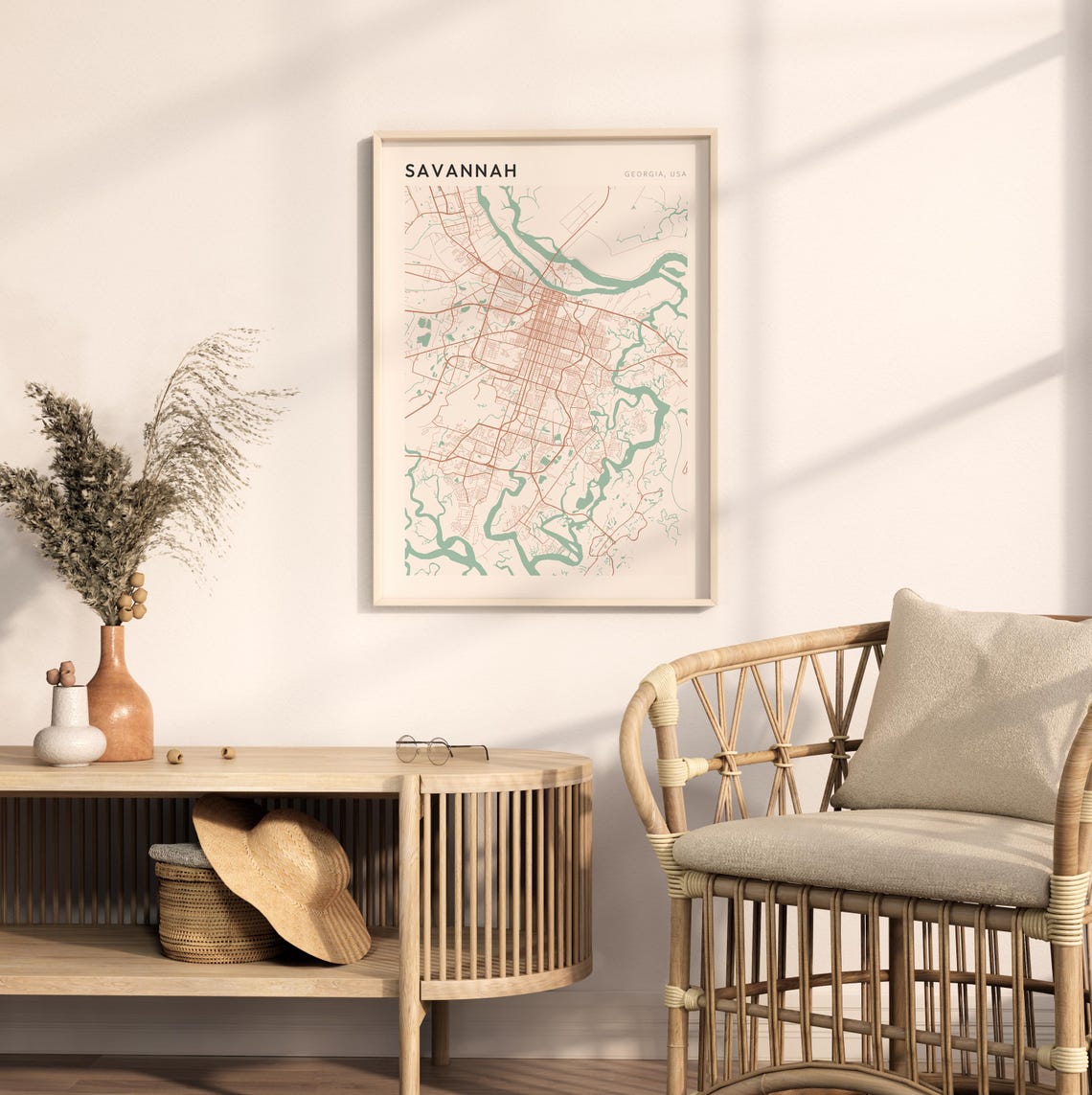 Savannah Georgia Minimalist City Street Map Poster Boho Wall Decor - Image 2