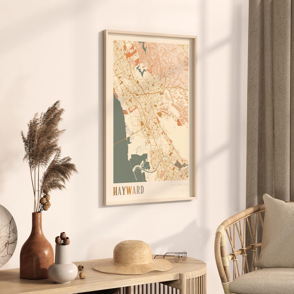 Hayward California Warm Earth Tone City Street Map Art Decor Poster - Image 3