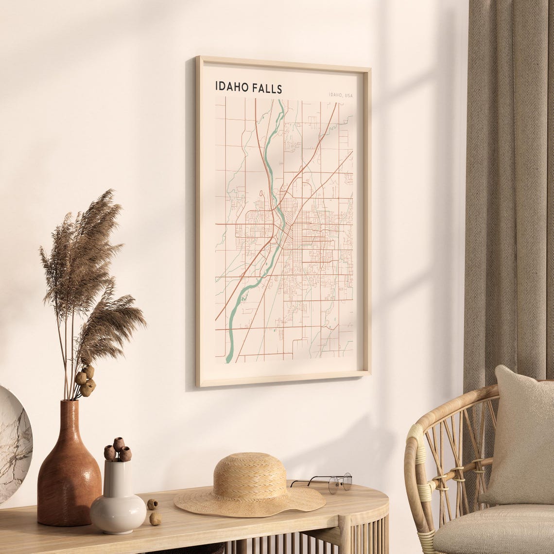Idaho Falls Idaho Minimalist Terracotta Street Line Map Poster - Image 3