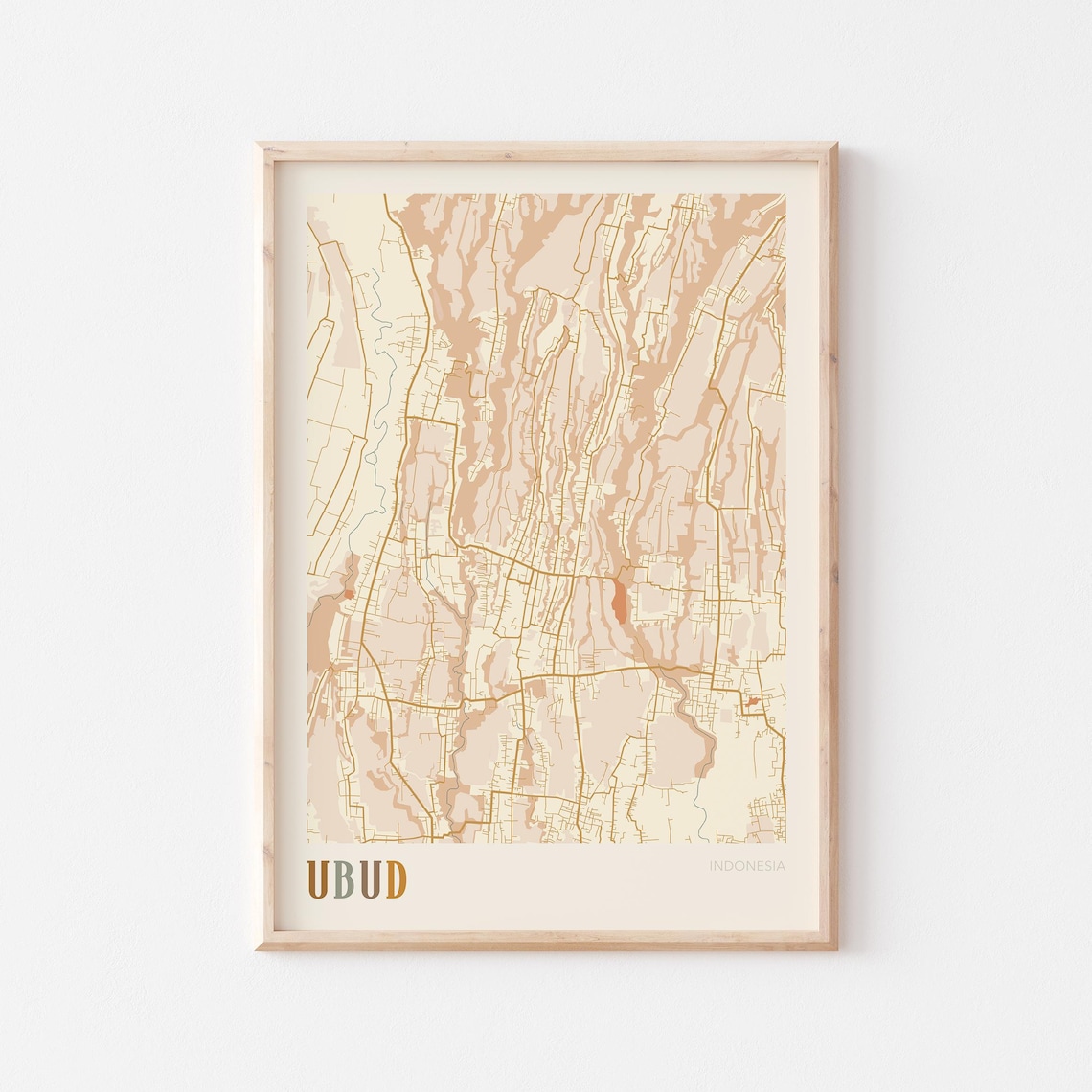 Ubud City Street Map Indonesia Minimalist Boho Travel Poster Art