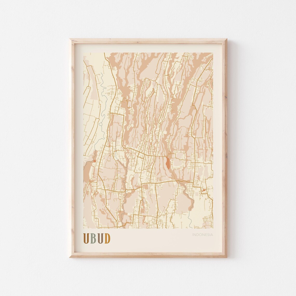 Ubud Map Poster Print Wall Art Indonesia Travel Gift Boho