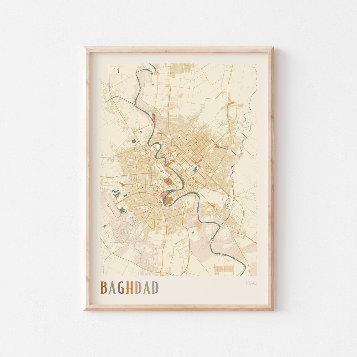 Baghdad Map Poster Print Wall Art Iraq Travel Gift Boho