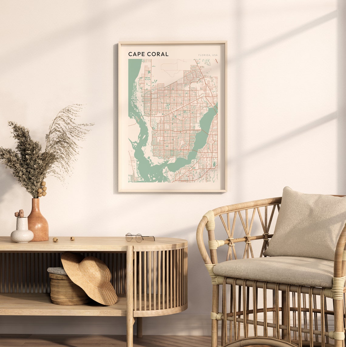 Cape Coral Florida Map Poster Copper Line Street Map Coastal Decor - Image 2