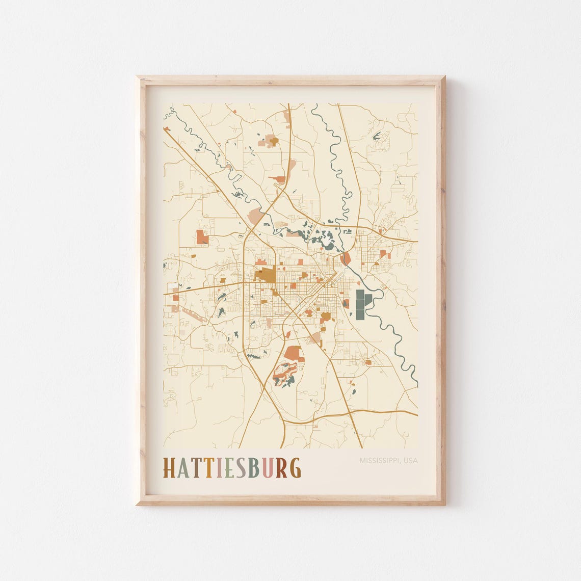 Hattiesburg Map Poster Hattiesburg Print Hattiesburg Poster Hattiesburg Wall Art Mississippi Travel Gift Boho Print