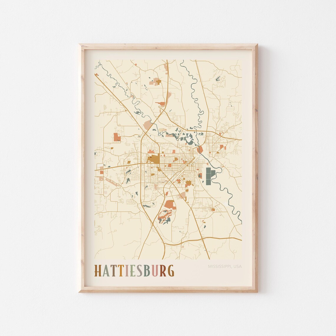 Hattiesburg Mississippi Boho Terracotta City Street Map Poster