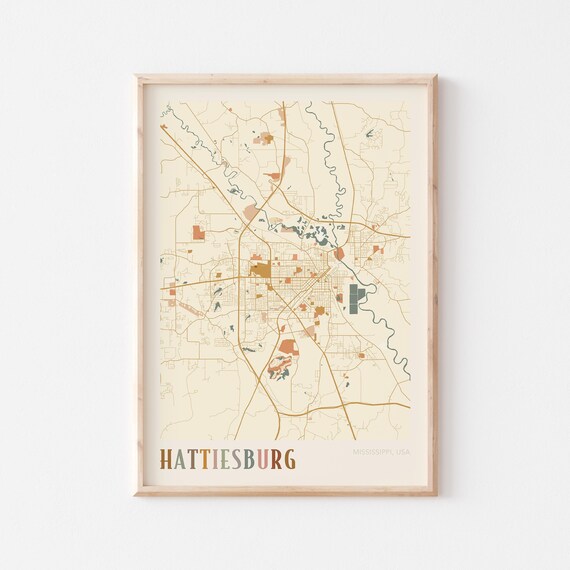 Hattiesburg Mississippi Boho Terracotta City Street Map Poster