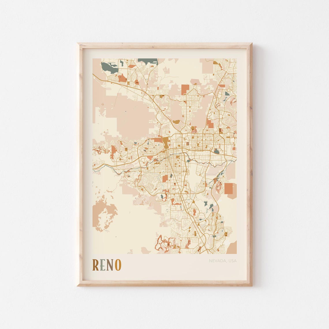Reno Nevada Boho Style City Street Map Travel Wall Decor Poster