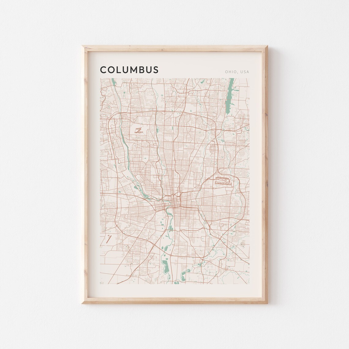 Columbus Ohio Minimalist City Street Map Travel Art Decor Poster