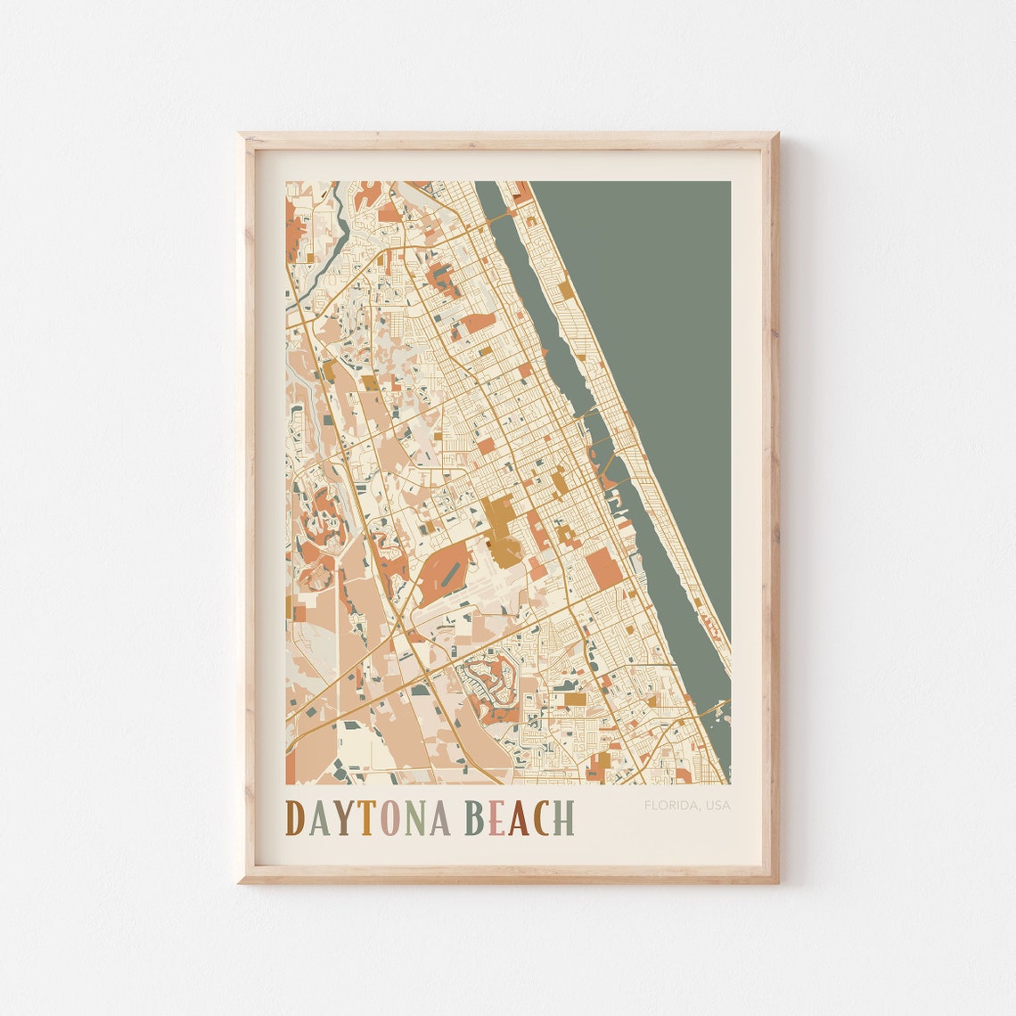 Daytona Beach Florida Colorful Retro Warm Tone City Map Poster
