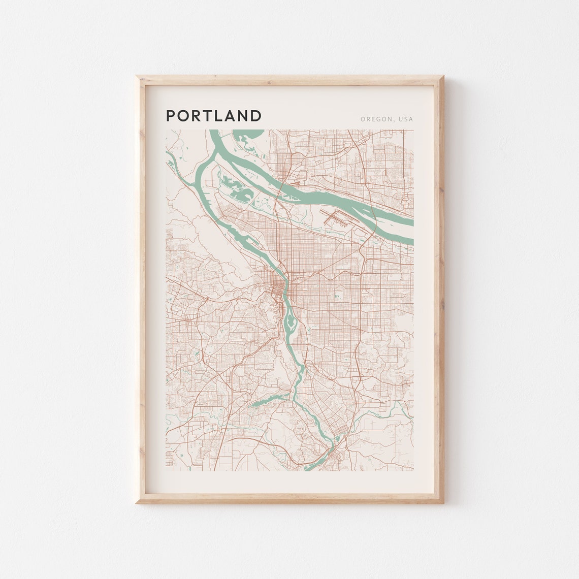 Portland Oregon Minimalist River Street Map Travel Art Poster
