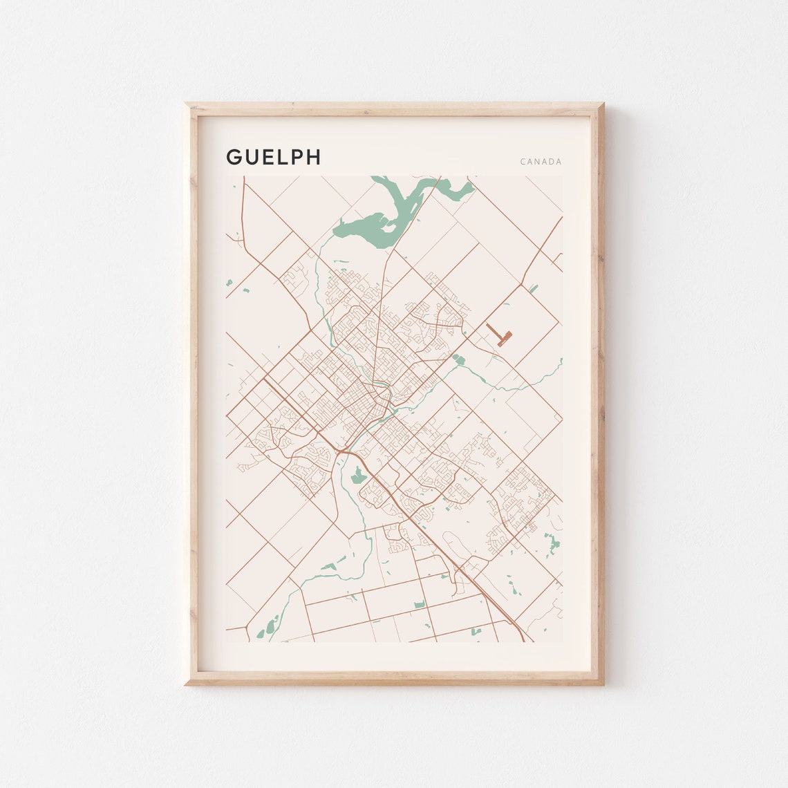 Guelph Ontario Canada Modern Minimalist Riverside Map Poster