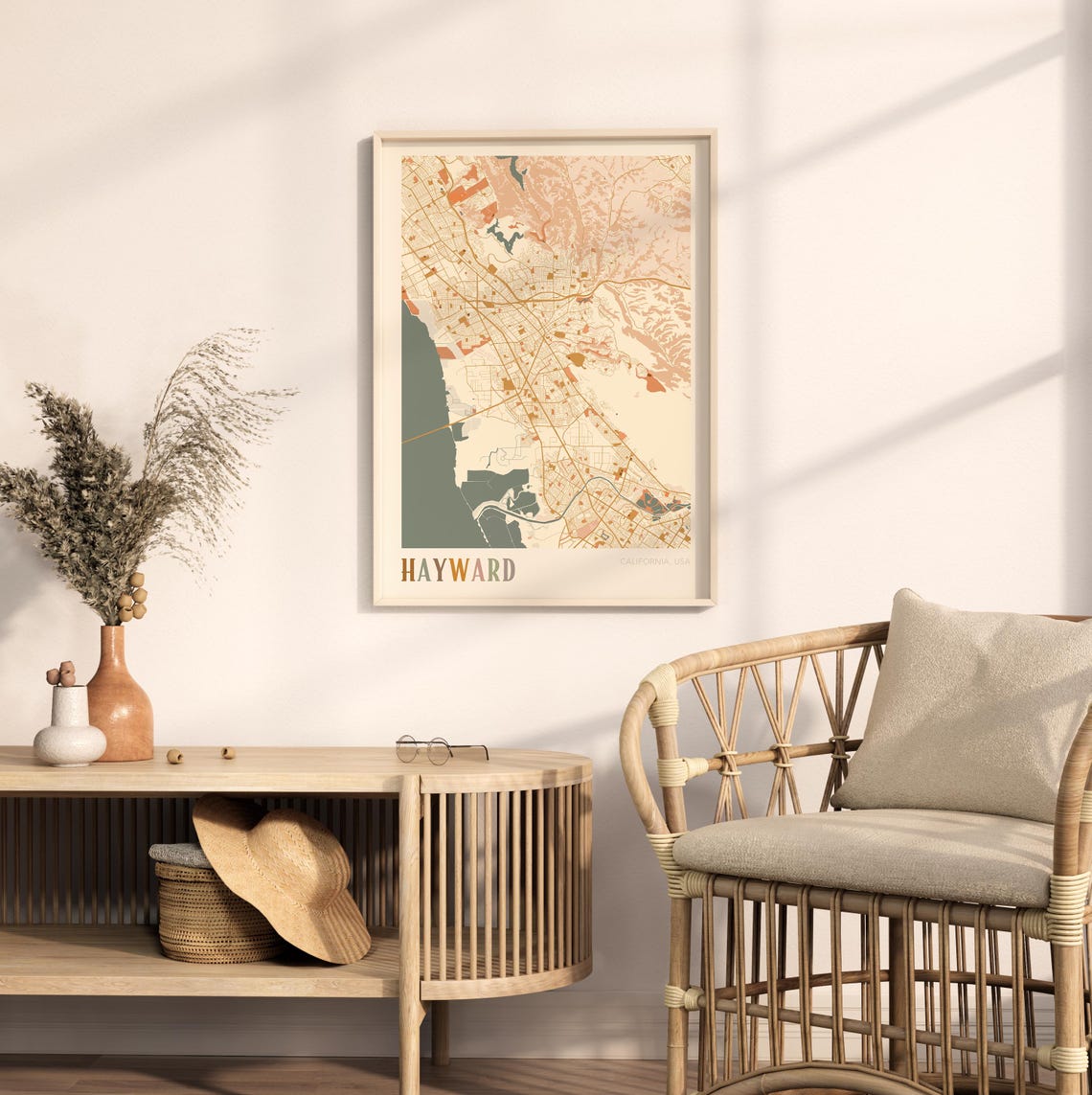 Hayward California Warm Earth Tone City Street Map Art Decor Poster - Image 2