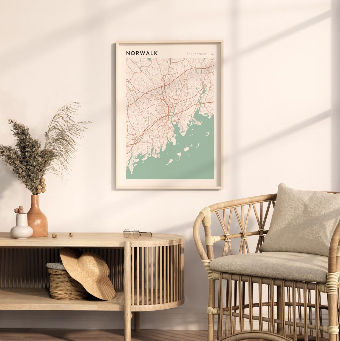 Norwalk Connecticut Minimalist Coastal City Map Poster Boho Wall Decor - Image 2