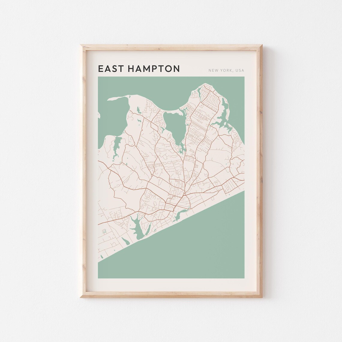 East Hampton New York USA Modern Beige Minimal City Street Map Poster