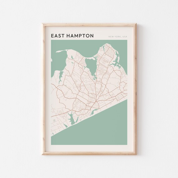 East Hampton New York USA Modern Beige Minimal City Street Map Poster