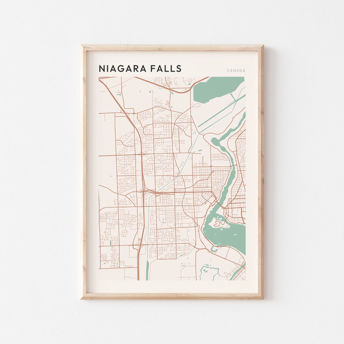 Niagara Falls Ontario Canada Modern Minimalist Riverside Map Poster