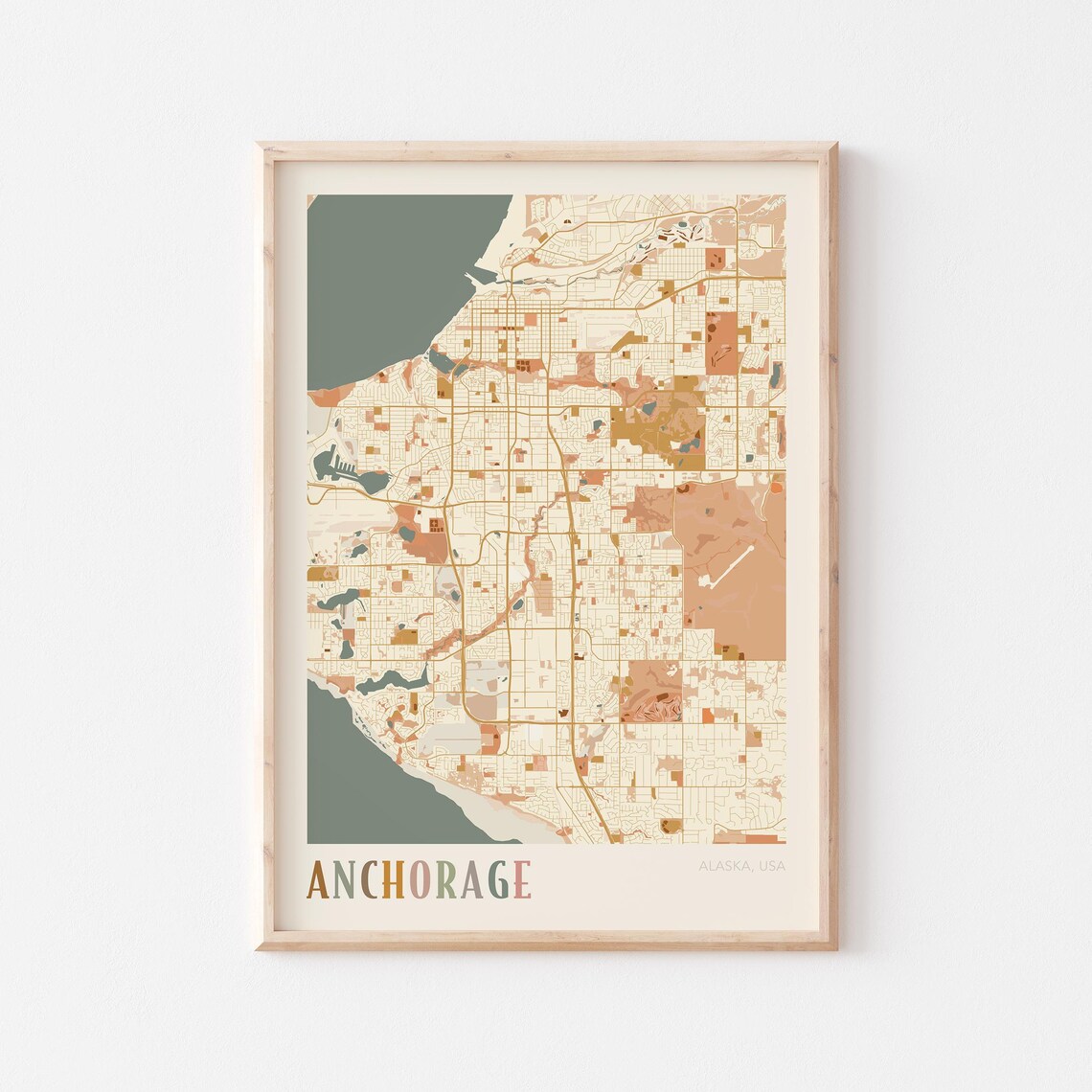 Anchorage Alaska Stylized Vintage Street Map Modern City Art Poster