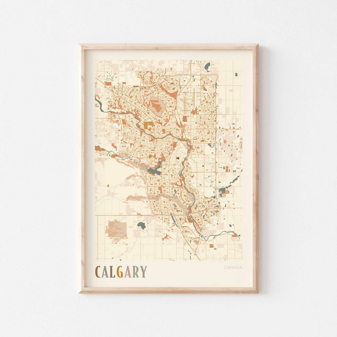 Calgary Canada City Map Boho Cream Minimalist Wall Decor Poster