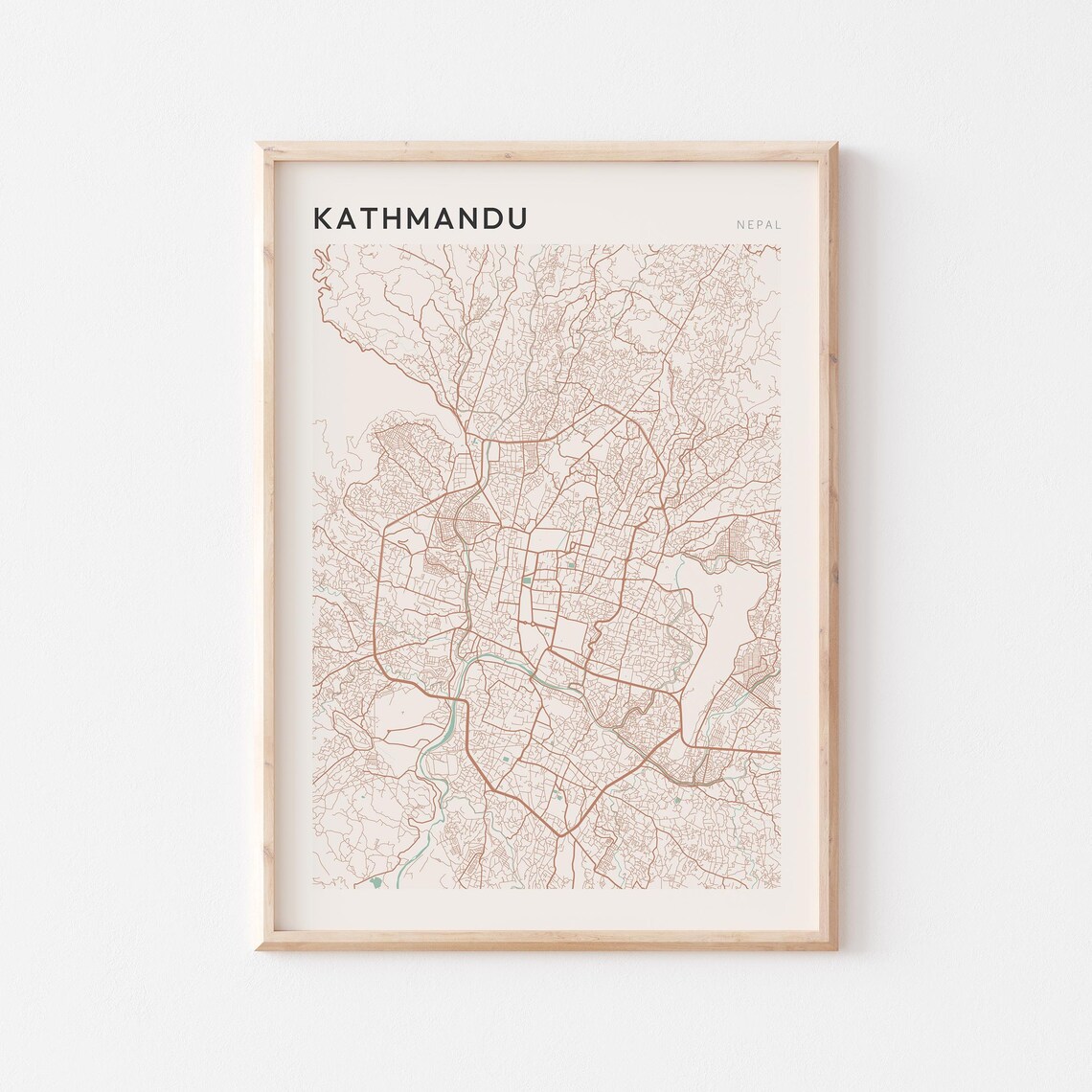 Kathmandu Map Poster Print Wall Art Nepal Travel Gift Scandi
