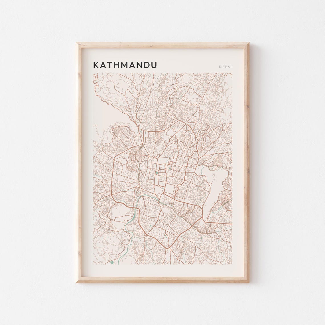 Kathmandu Nepal City Map Poster Minimalist Beige Street Plan Decor Art