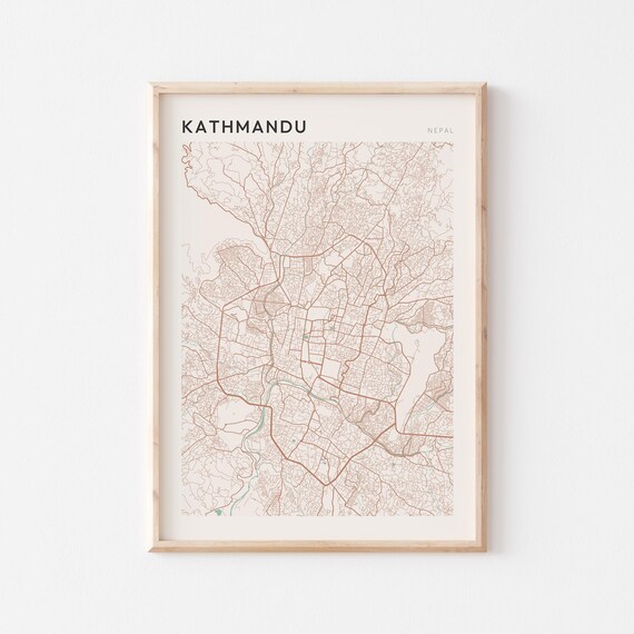 Kathmandu Map Poster Print Wall Art Nepal Travel Gift Scandi