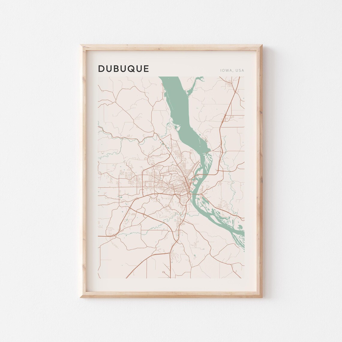 Dubuque Iowa City Map Poster Minimalist Line Art Modern Wall Decor Gift
