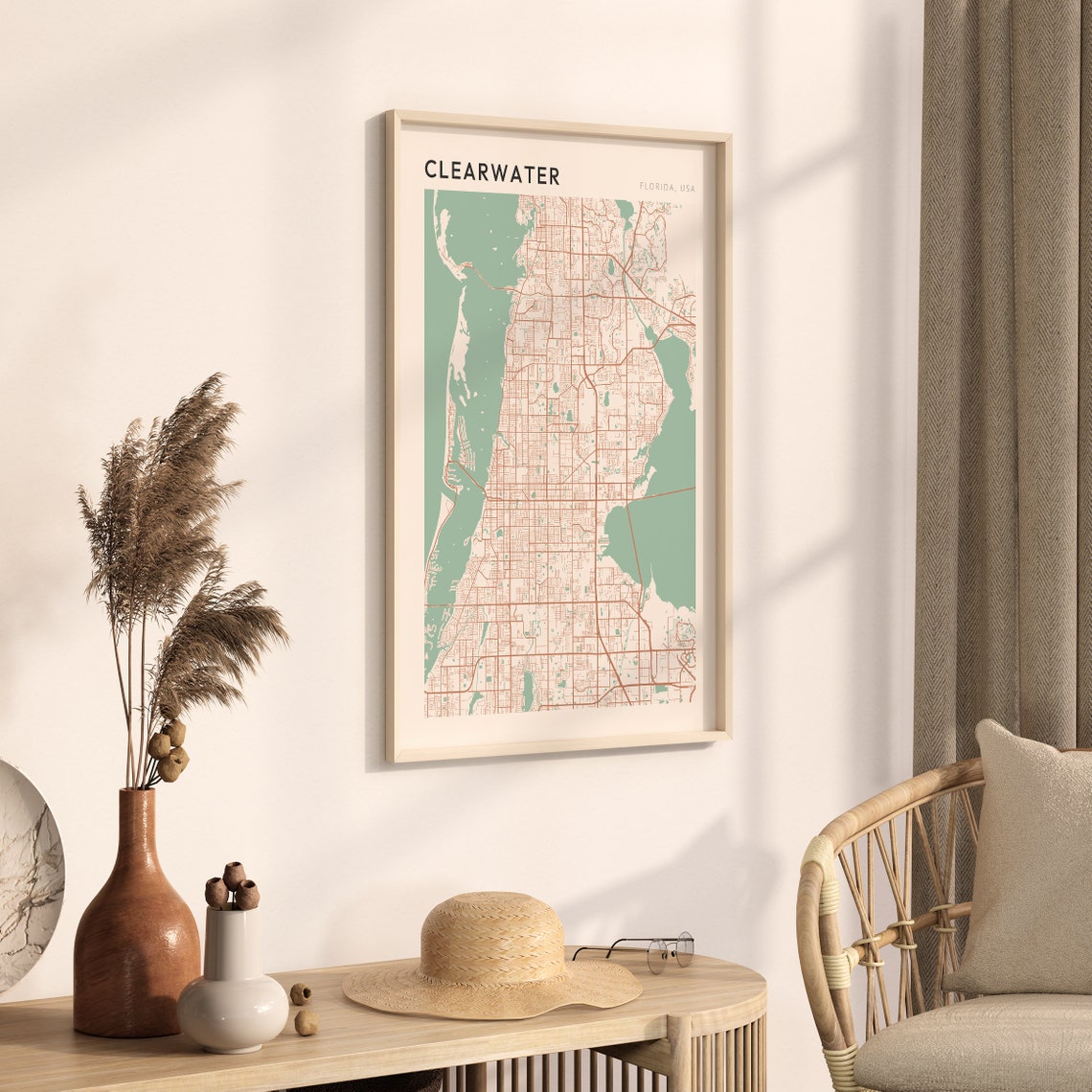 Clearwater Florida Map Poster Copper Line Street Map Coastal Decor - Image 3