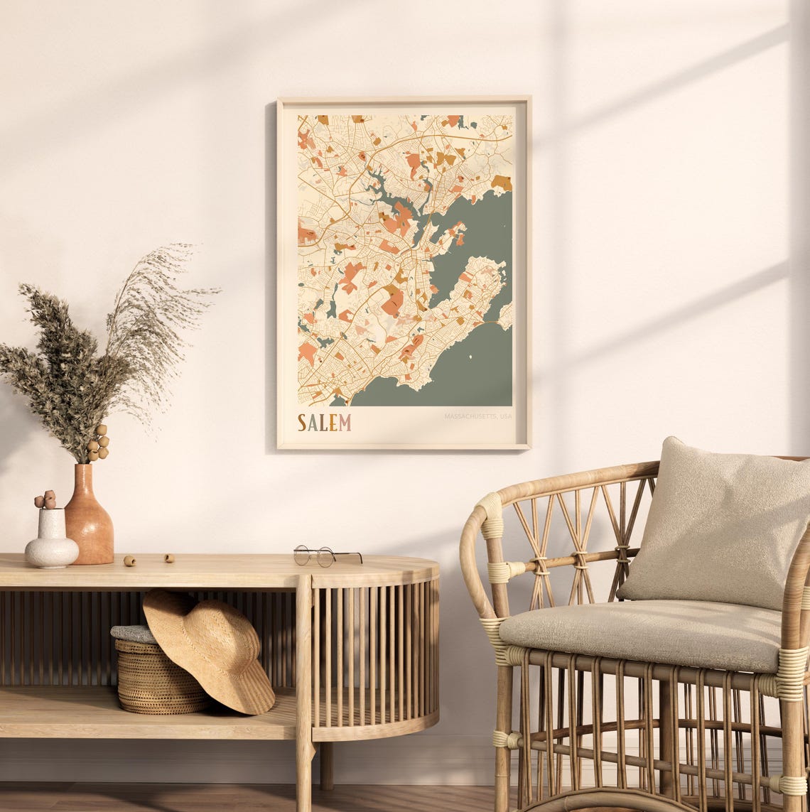 Salem Massachusetts Scandinavian Boho City Map Wall Decor Poster - Image 2