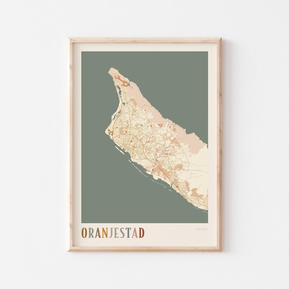 Oranjestad Map Poster Print Wall Art Aruba Travel Gift Boho Decor