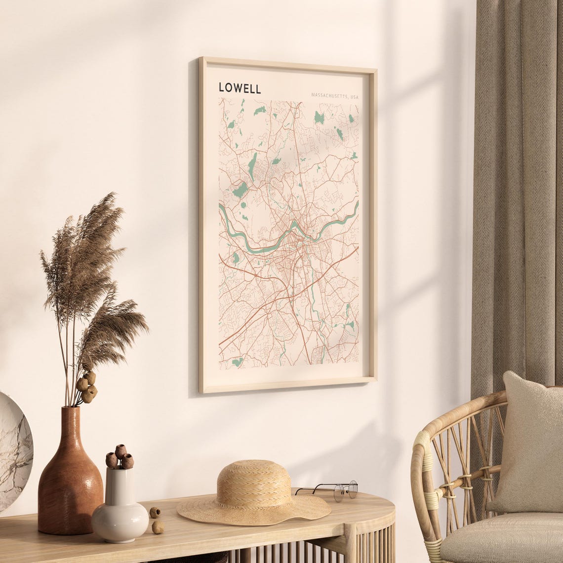 Lowell Massachusetts USA Soft Sage Minimalist Modern Street Map Poster - Image 3