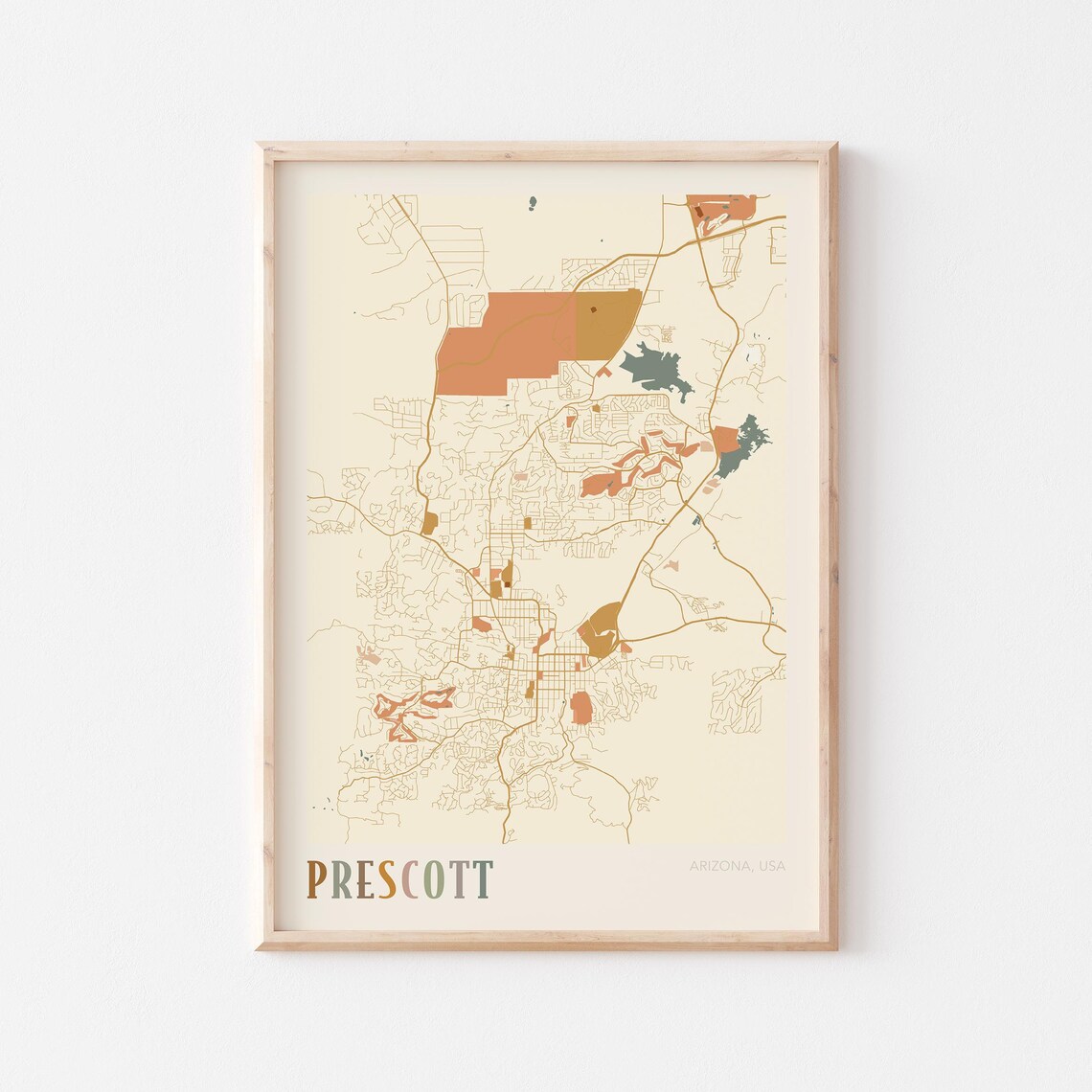 Prescott Arizona Stylized Vintage Street Map Modern City Art Poster