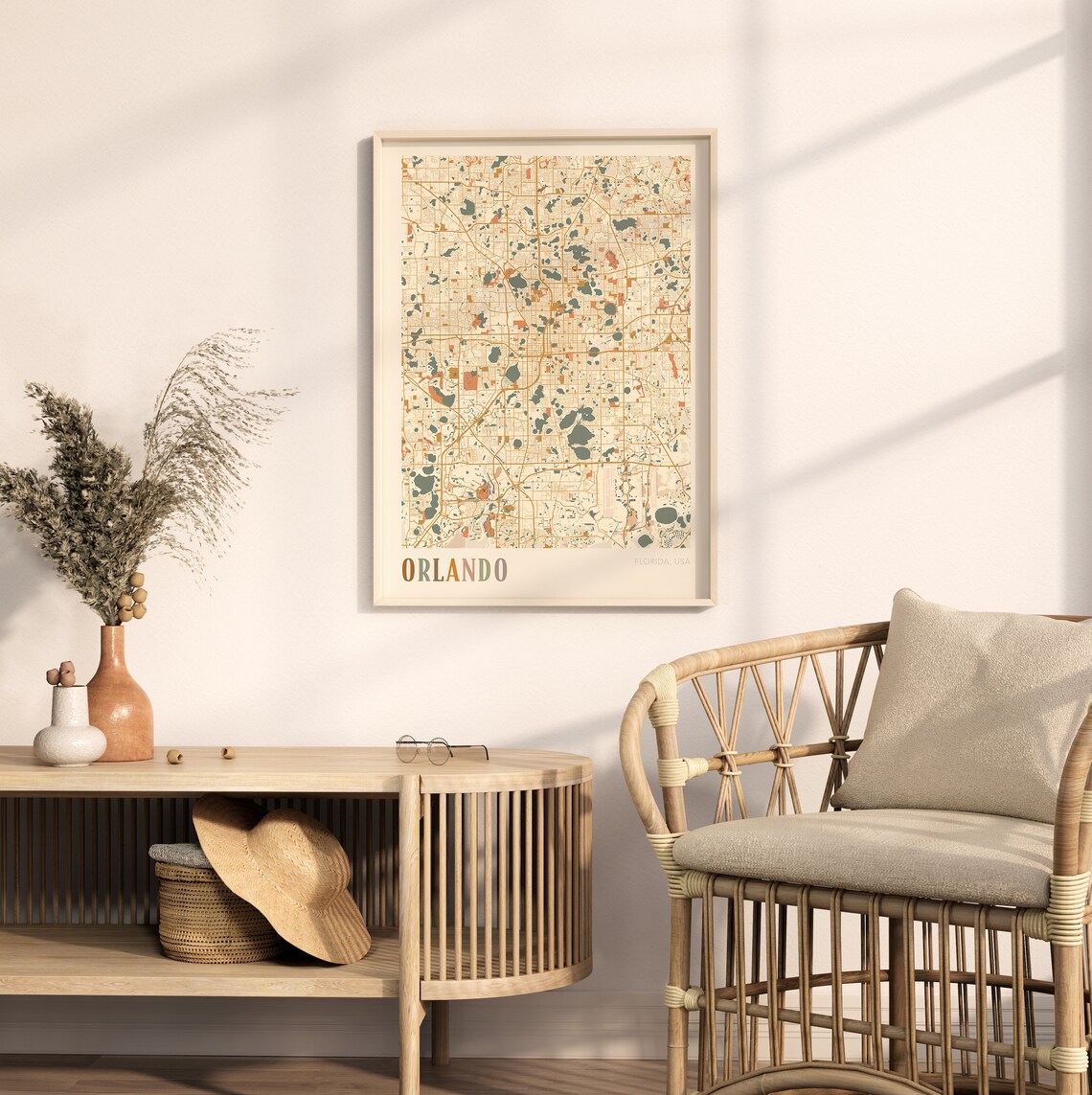 Orlando Florida City Map Poster Warm Retro Street Map Home Decor - Image 2