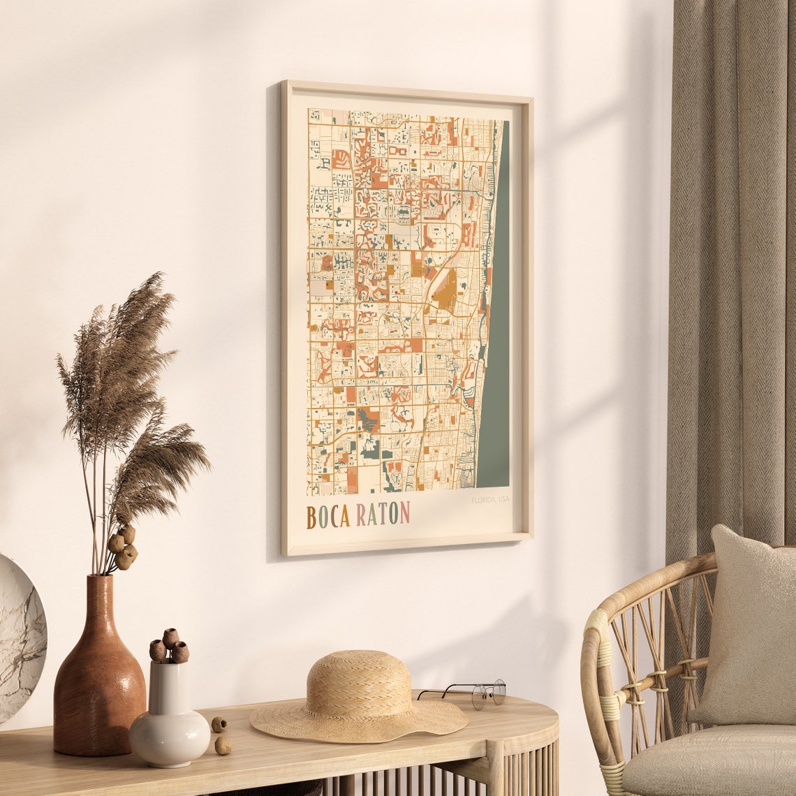 Boca Raton Florida Colorful Retro Warm Tone Coastal City Map Poster - Image 3