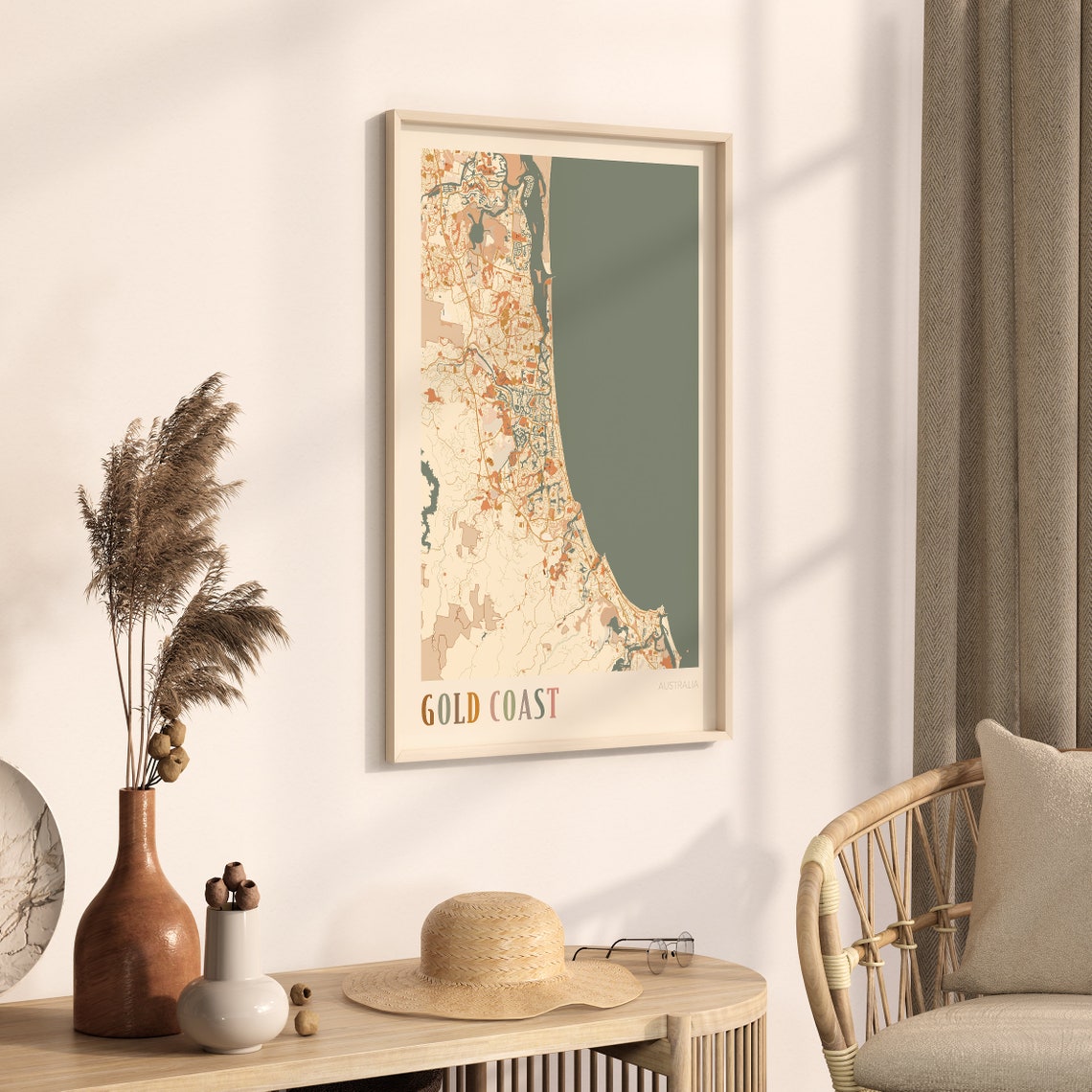 Gold Coast Australia Retro City Map Poster with Long Beach Coastline - Image 3