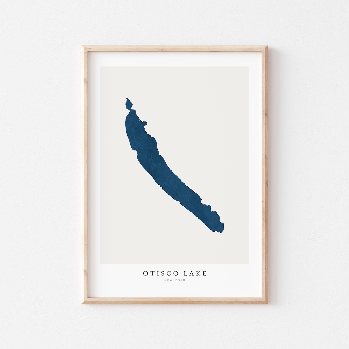 Otisco Lake New York Navy Blue Minimalist Lake Silhouette Map Art Poster