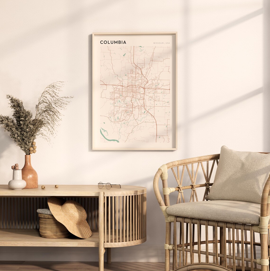 Columbia Missouri Street Map Poster in Warm Brown Sage and Cream Tones - Image 2