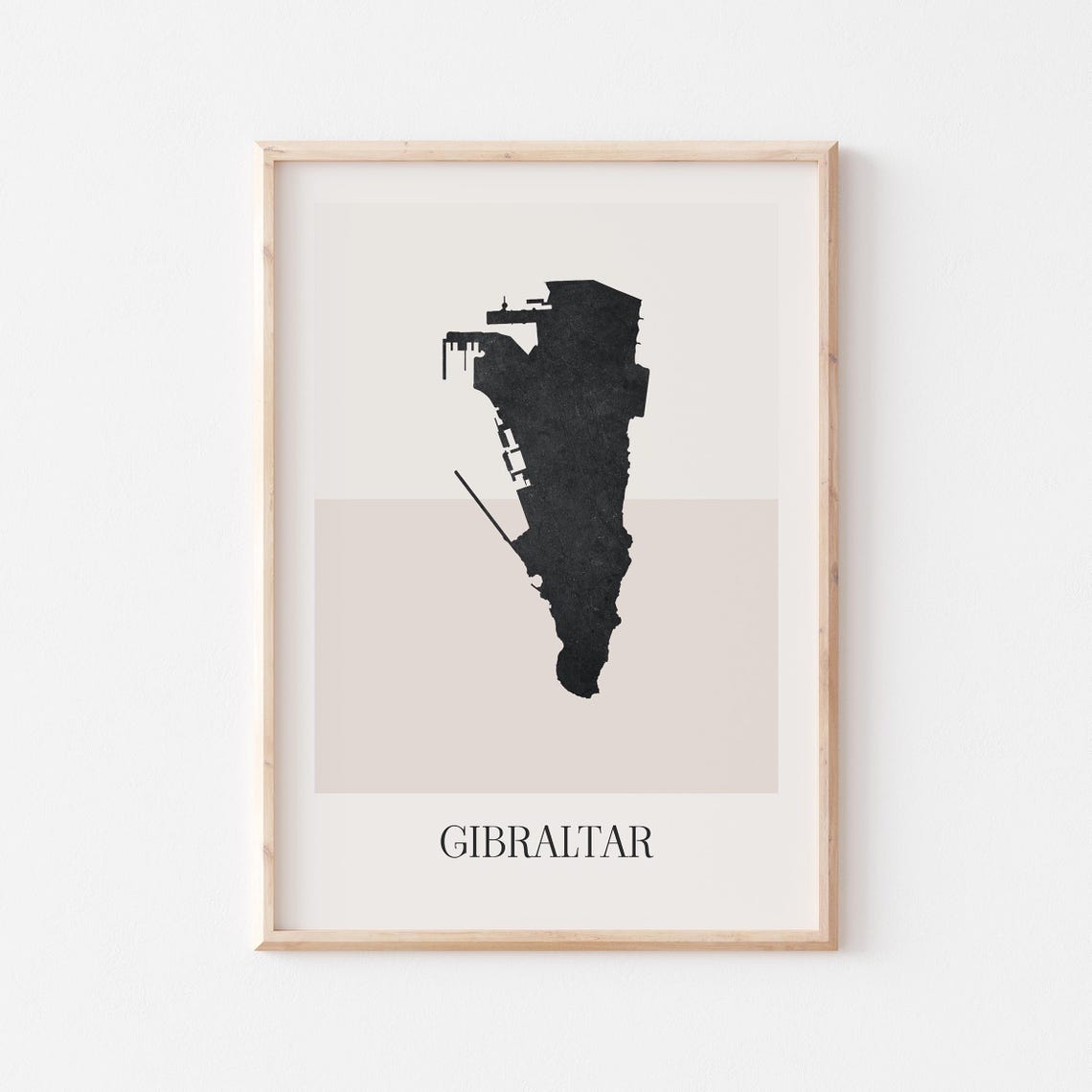 Gibraltar Territory Map Silhouette Minimalist Black Beige Boho Poster