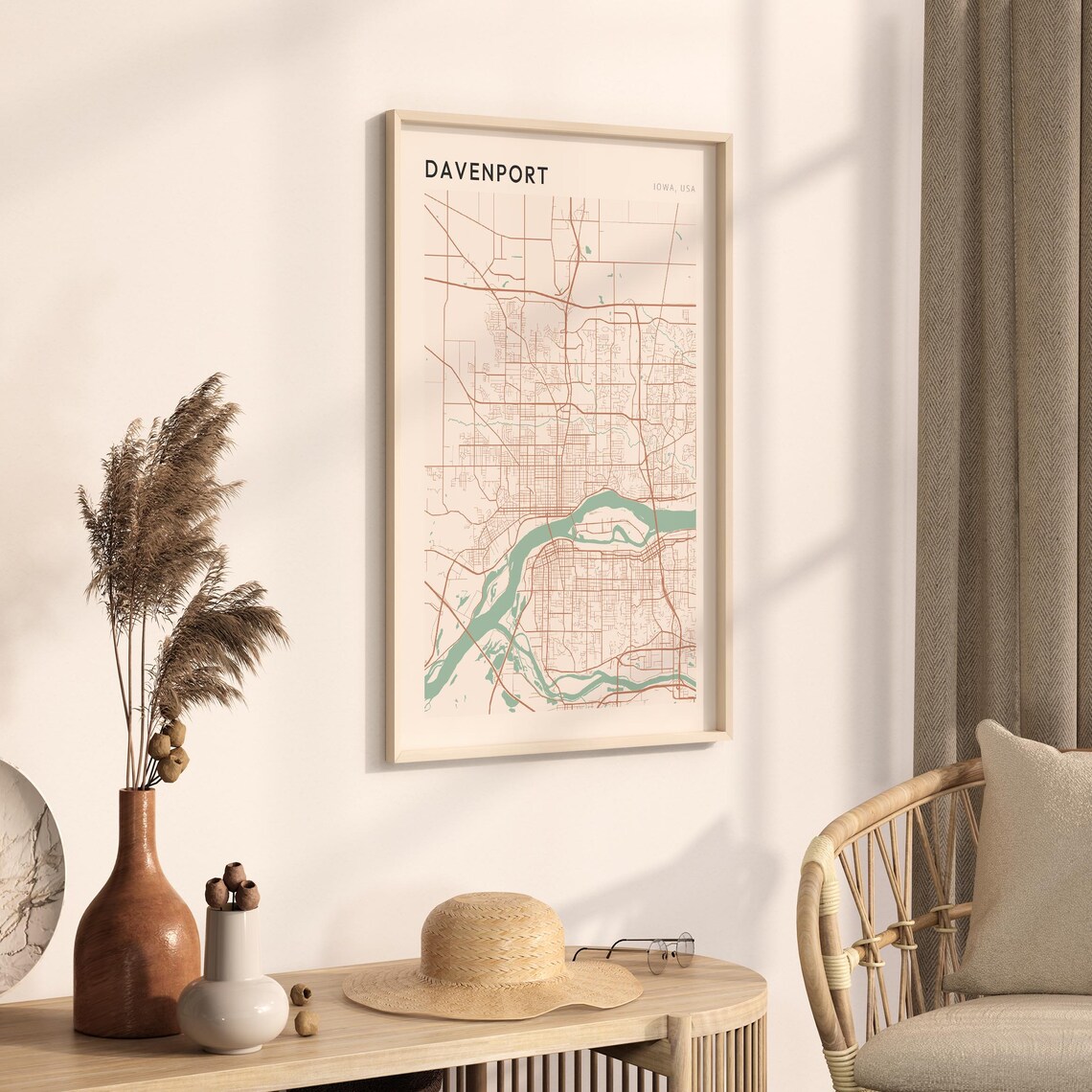 Davenport Iowa City Map Poster Minimalist Line Art Modern Wall Decor Gift - Image 3