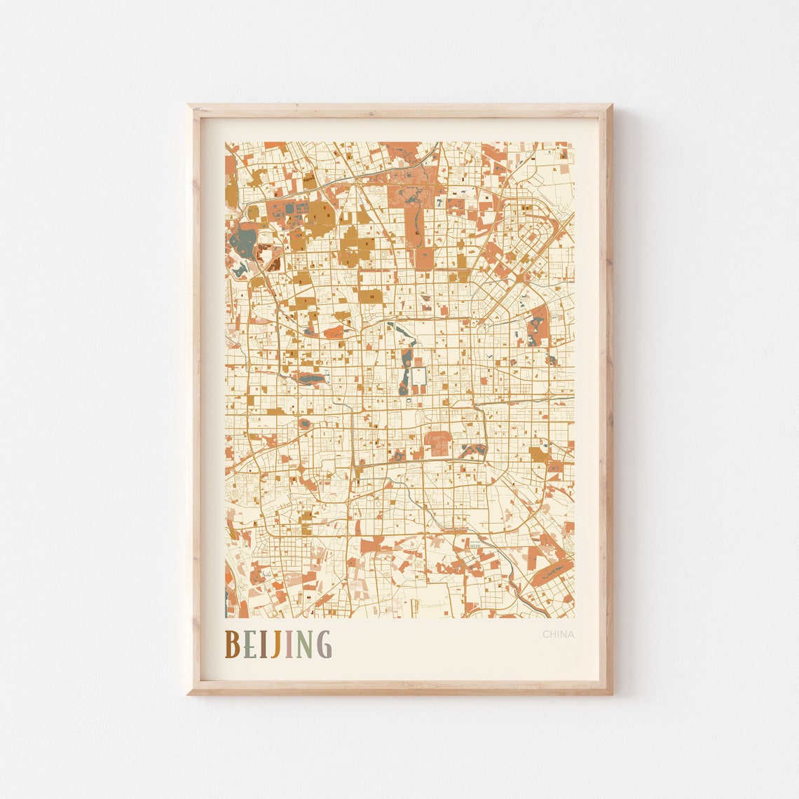 Beijing China City Map Boho Cream Minimalist Wall Decor Poster